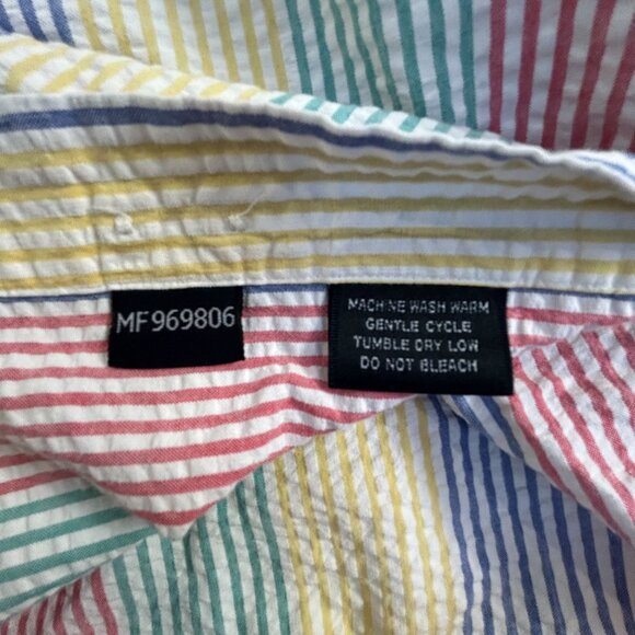 Faconnable Mens Multicolor Striped Seersucker Long Sleeve Shirt Medium Cotton - Picture 4 of 8